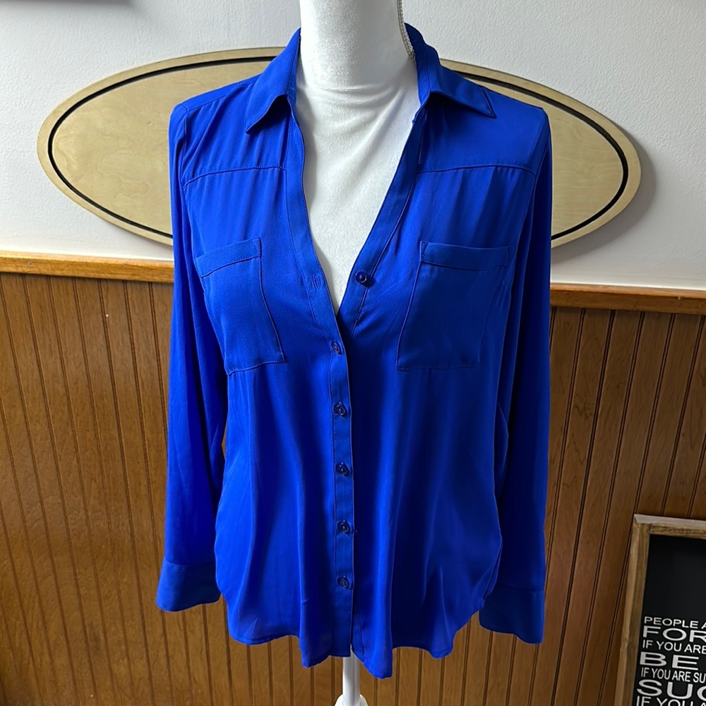 Express Cobalt Blue Button-Up Blouse